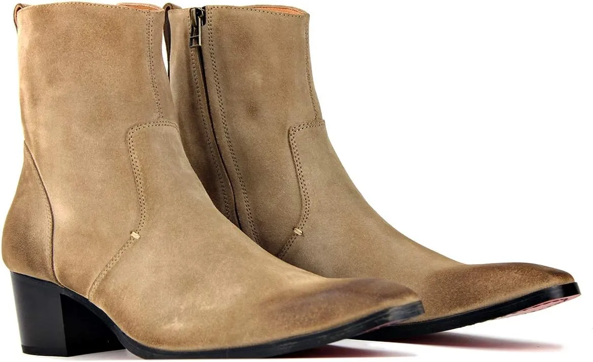 OSSTONE Dress Boot for Men Leather Chukka Designer Boots Casual Heel Shoes Zipper-up OS-JY002-US