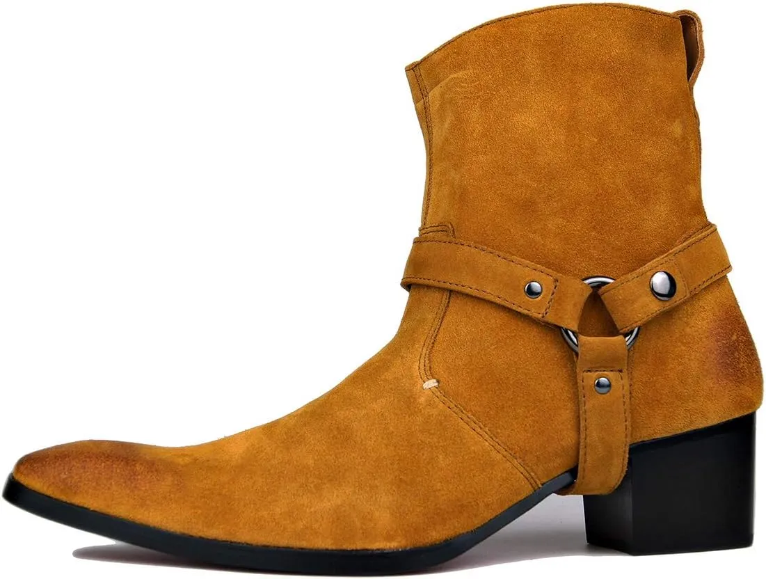 OSSTONE Dress Boot for Men Leather Chukka Designer Boots Casual Heel Shoes Zipper-up OS-JY002-US
