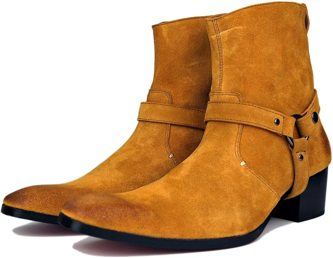 OSSTONE Dress Boot for Men Leather Chukka Designer Boots Casual Heel Shoes Zipper-up OS-JY002-US