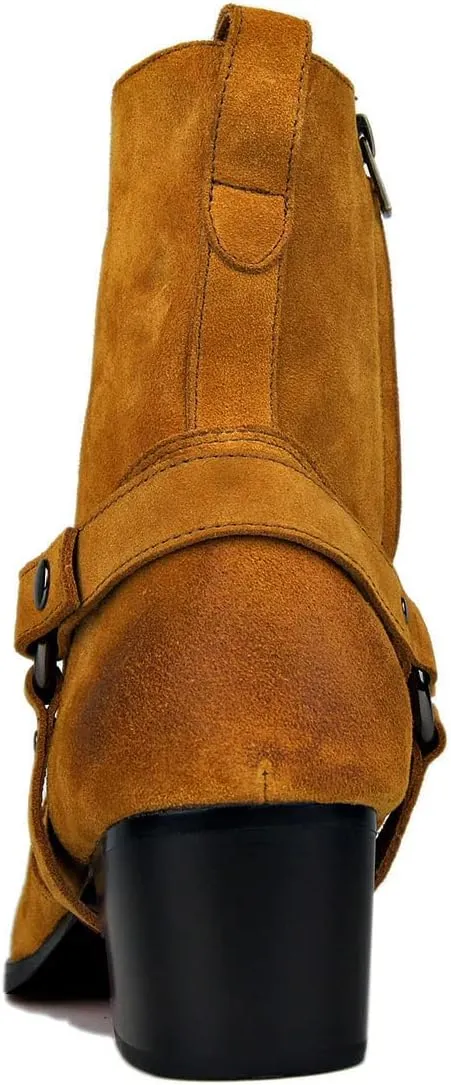 OSSTONE Dress Boot for Men Leather Chukka Designer Boots Casual Heel Shoes Zipper-up OS-JY002-US