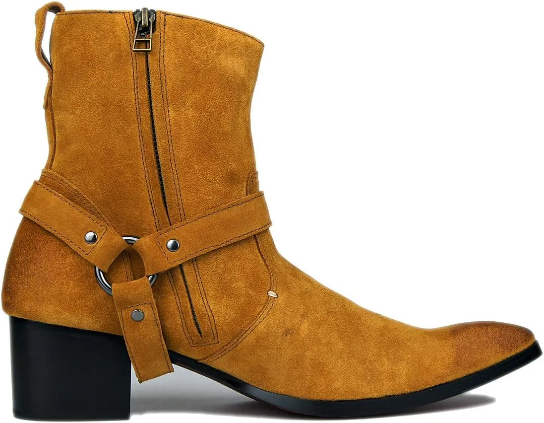 OSSTONE Dress Boot for Men Leather Chukka Designer Boots Casual Heel Shoes Zipper-up OS-JY002-US