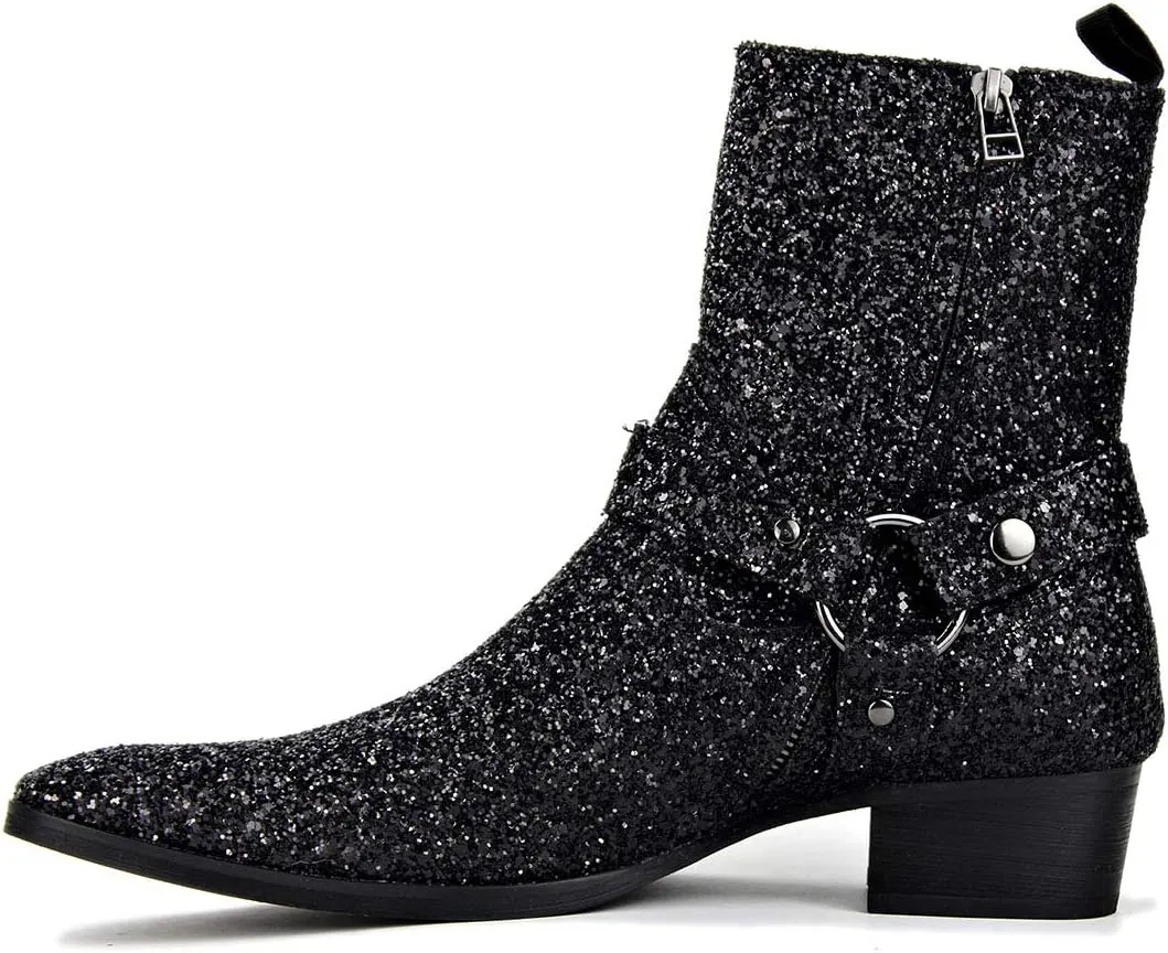OSSTONE Men Chelsea Ankle Boots Leather Chukka Motorcycle Boots with Side Zipper Heel Retro Dress Boots JY017-R