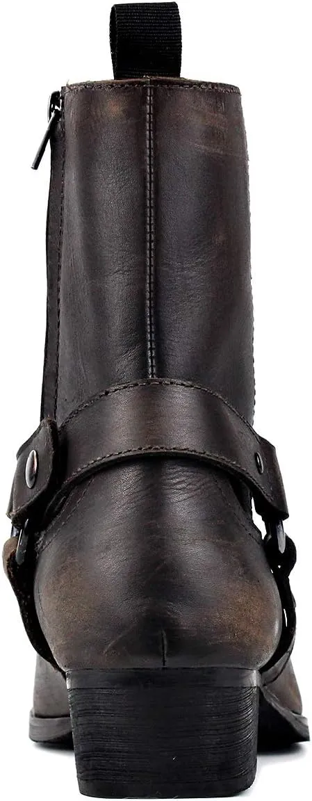 OSSTONE Men Chelsea Ankle Boots Leather Chukka Motorcycle Boots with Side Zipper Heel Retro Dress Boots JY017-R