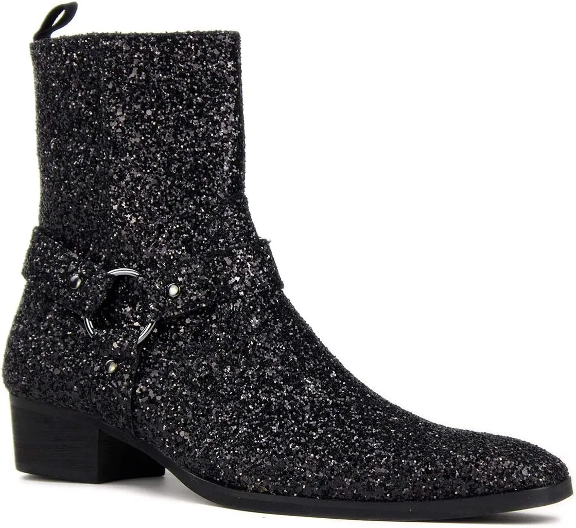 OSSTONE Men Chelsea Ankle Boots Leather Chukka Motorcycle Boots with Side Zipper Heel Retro Dress Boots JY017-R