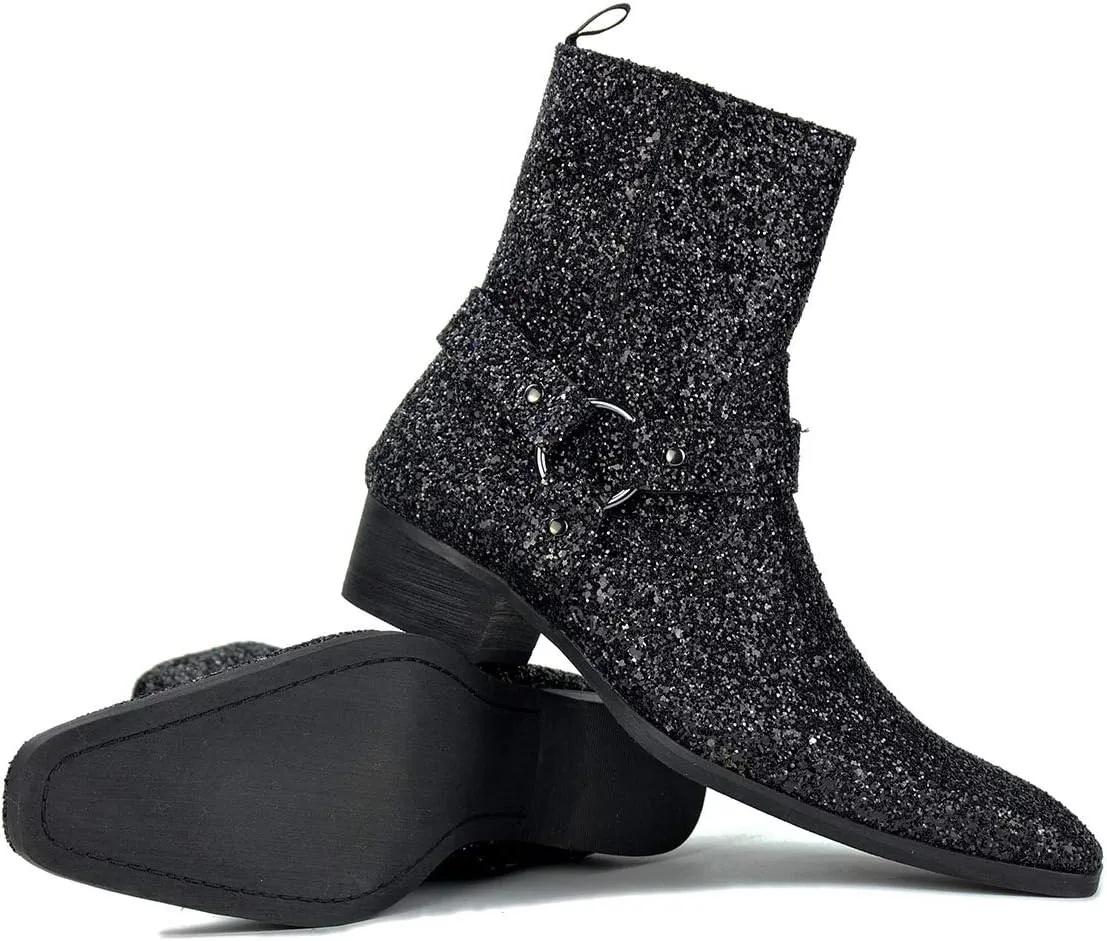 OSSTONE Men Chelsea Ankle Boots Leather Chukka Motorcycle Boots with Side Zipper Heel Retro Dress Boots JY017-R