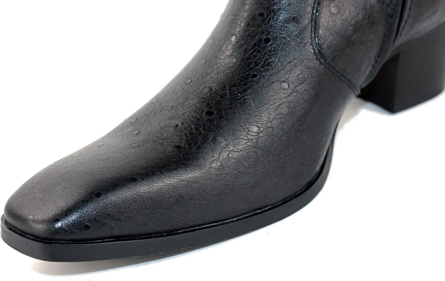 OSSTONE Men Chelsea Ankle Boots Leather Ostrich Print Western Cowboy Boots with Side Zipper Heel Dress Boots JY014