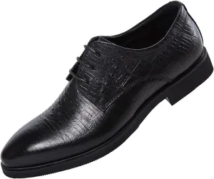 Oxford Shoes for Men Lace Up Burnished Toe Crocodile Print Derby Shoes Leather Low Top Slip Resistant Rubber Sole Party (Color : Black, Size : 7)