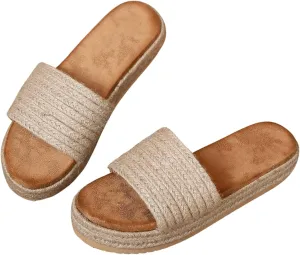 OYOANGLE Women's Single Band Espadrille Flatform Slide Sandals Open Toe Summer Solid Sandals