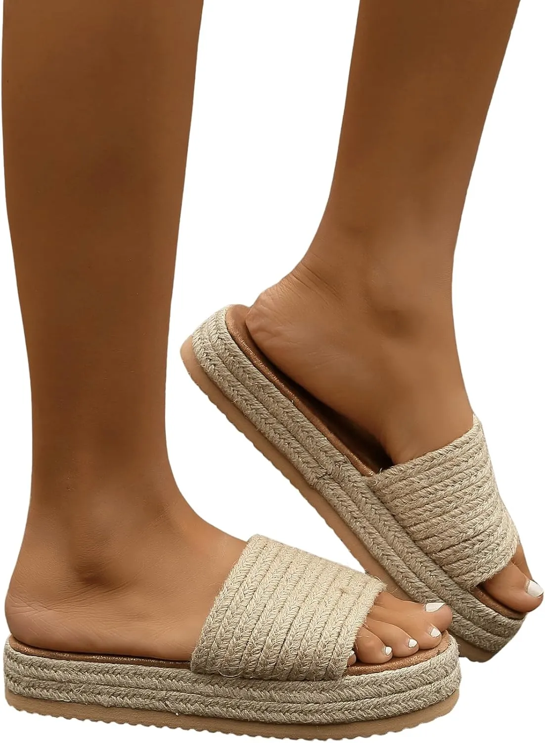 OYOANGLE Women's Single Band Espadrille Flatform Slide Sandals Open Toe Summer Solid Sandals