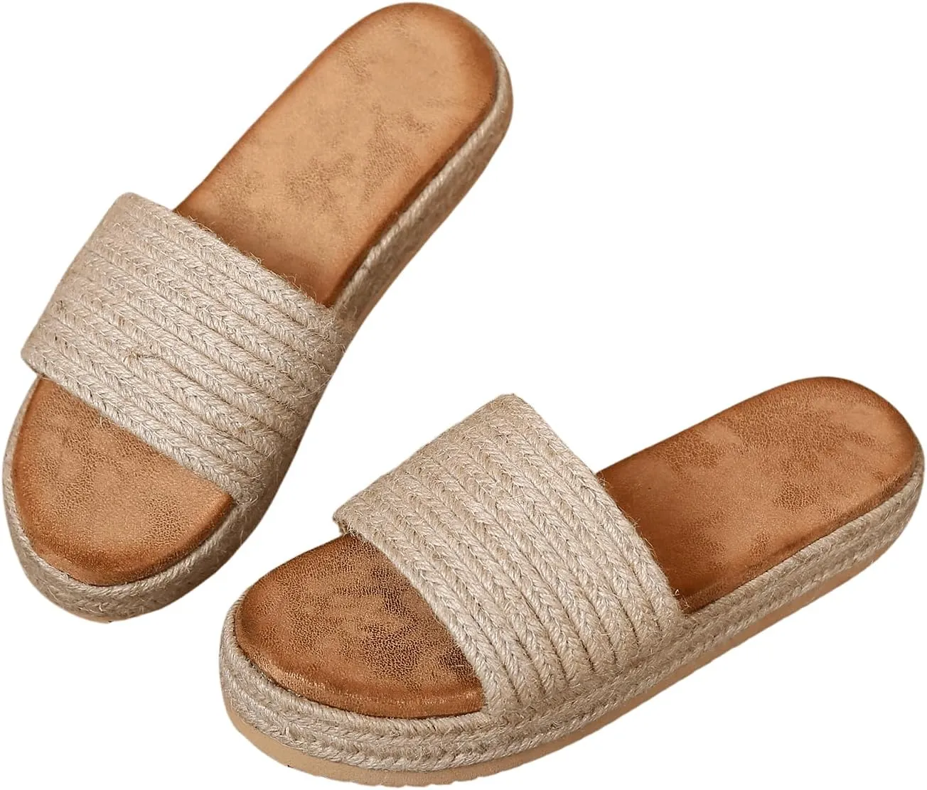 OYOANGLE Women's Single Band Espadrille Flatform Slide Sandals Open Toe Summer Solid Sandals
