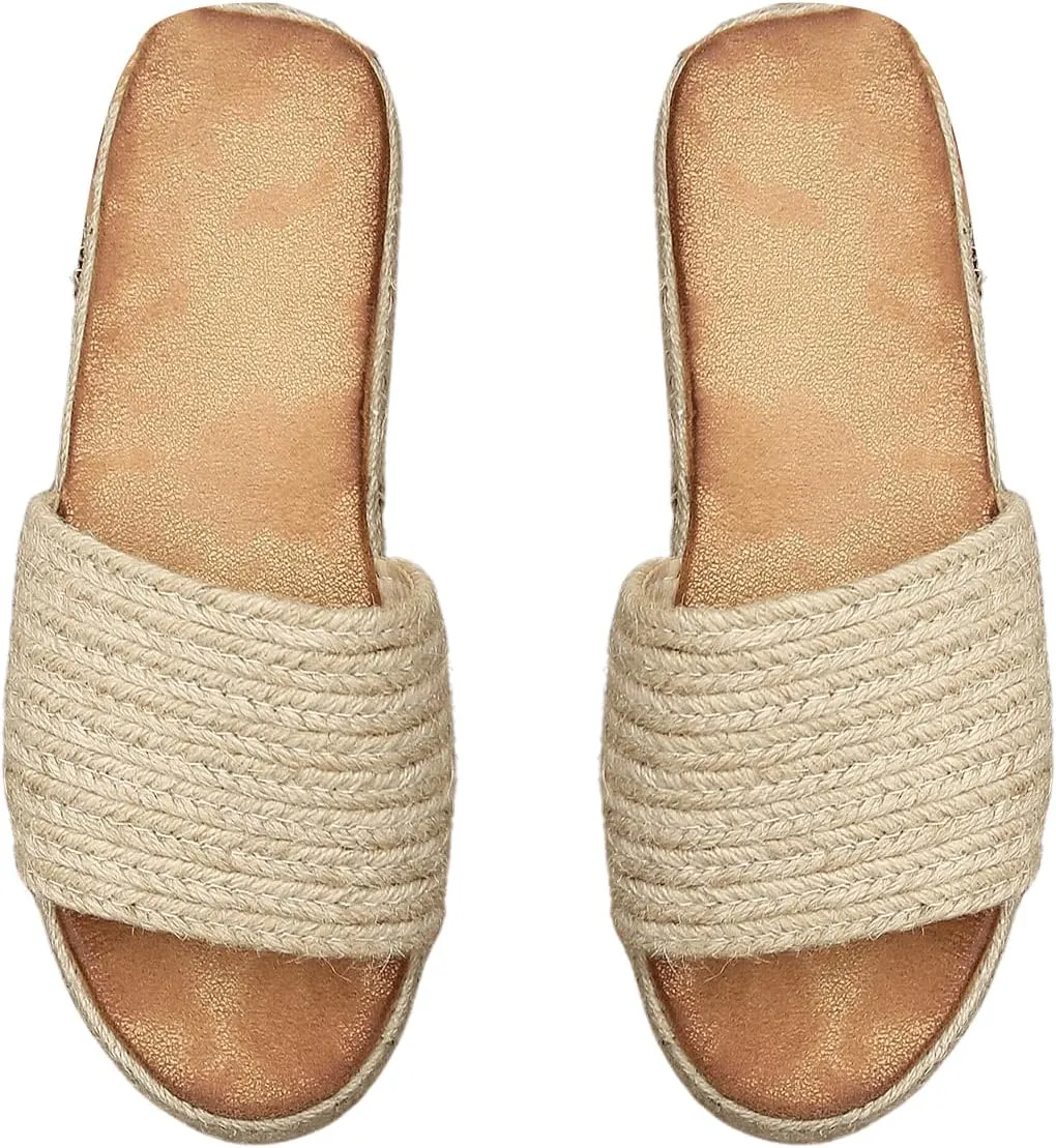 OYOANGLE Women's Single Band Espadrille Flatform Slide Sandals Open Toe Summer Solid Sandals