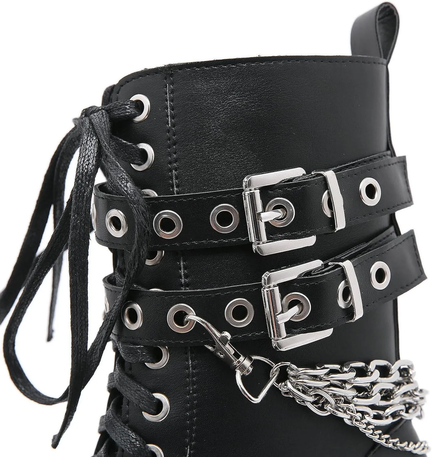 Parisuit Womens Goth Patent Ankle Boots Platform Chunky High Heel Lace Up Combat Boots Punk Short Booties