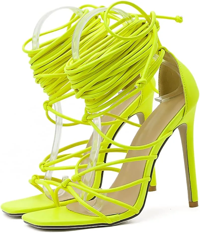 Parisuit Women's Lace Up Criss Cross Gladiator Strappy Sandals Stiletto Open Toe High Heels Sexy Roman Shoes