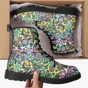 Pastel Avengers Floral Cottagecore Leather Combat Boots