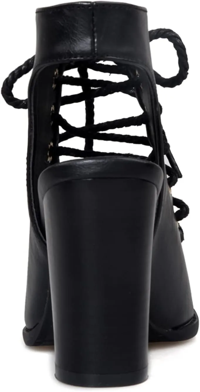 Peep Toe Chunky High Heeled Womens Lace Up Roman Sandals