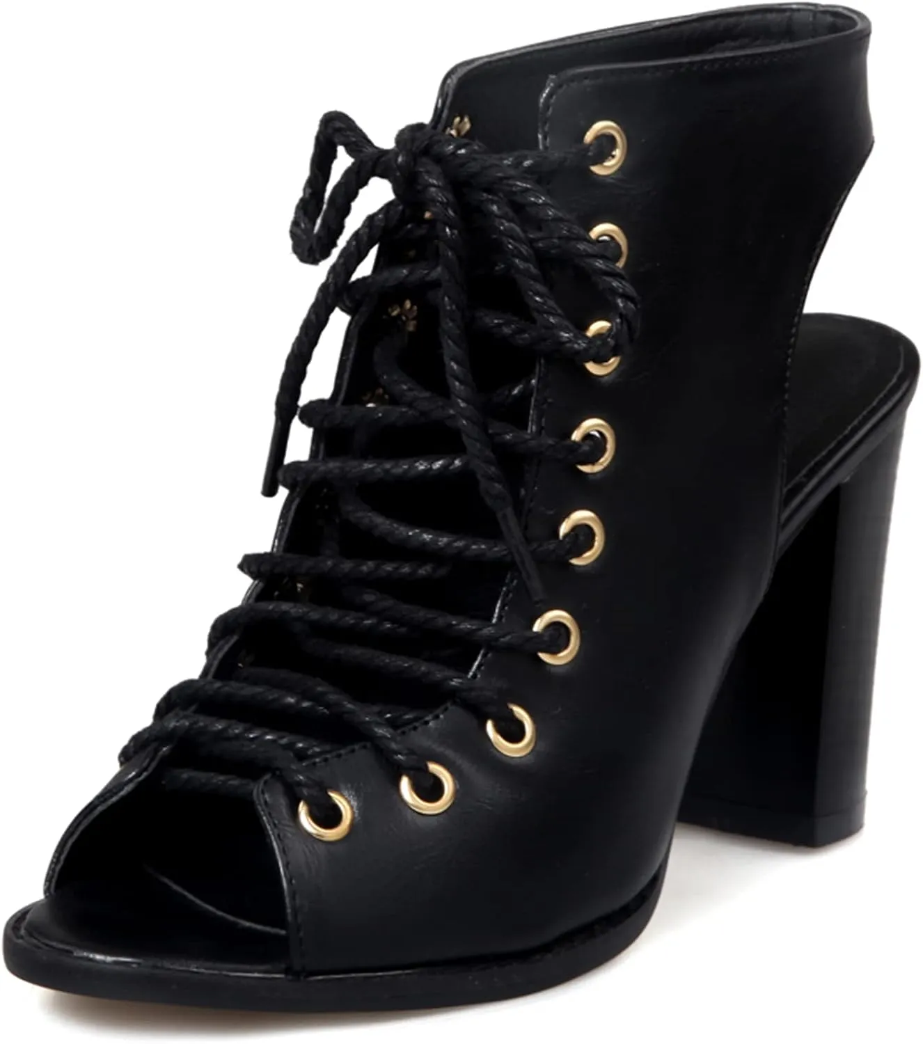 Peep Toe Chunky High Heeled Womens Lace Up Roman Sandals