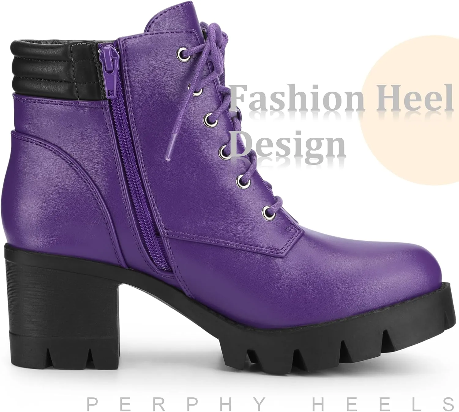 Perphy Platform Ankle Boots Lace Up Chunky Heel Combat Boots for Women