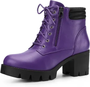 Perphy Platform Ankle Boots Lace Up Chunky Heel Combat Boots for Women