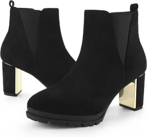 Perphy Platform Chelsea Boot Round Toe Chunky Heels Ankle Boots for Women
