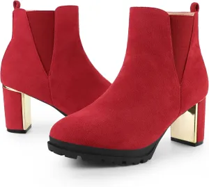 Perphy Platform Chelsea Boot Round Toe Chunky Heels Ankle Boots for Women