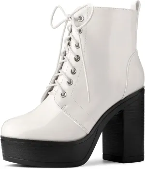 Perphy Platform Lace Up Chunky Heel Western Combat Boots for Women