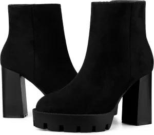 Perphy Platform Lug Sole Chunky Heels Chelsea Ankle Boots for Women