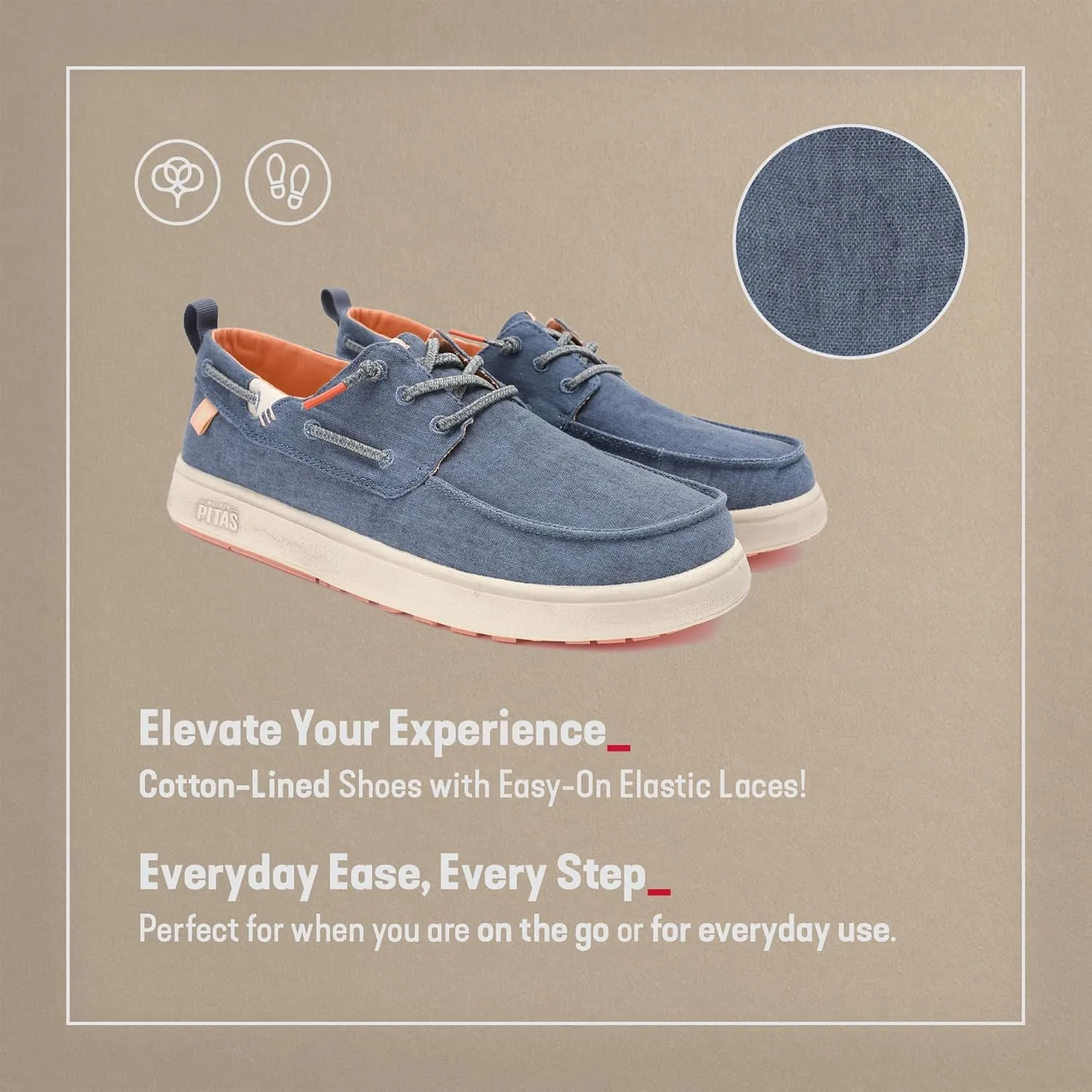 PITAS Maui Flax Slip-On Shoes for Men | Casual Summer Men’s Moccasin | Everyday Wear Loafers | Blue