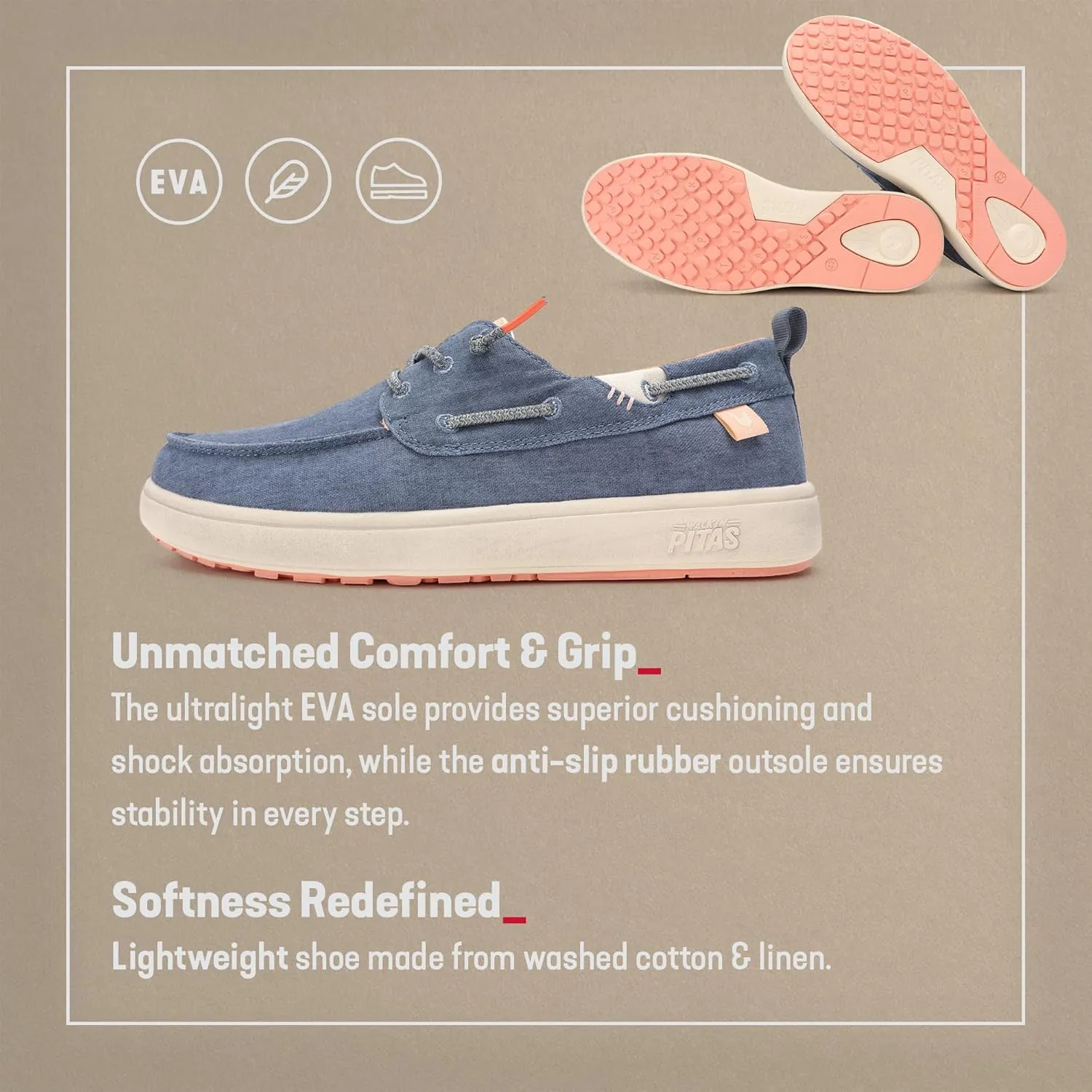PITAS Maui Flax Slip-On Shoes for Men | Casual Summer Men’s Moccasin | Everyday Wear Loafers | Blue