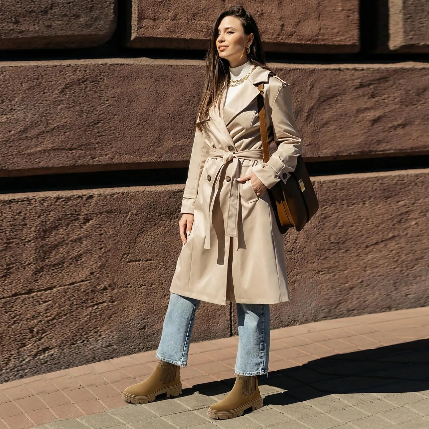 PIZZ ANNU Women's ClEARY Fashion Chelsea Boots Platform Lug Sole Combat Casual Elastic Chunky Heel Ankle Booties Shoes
