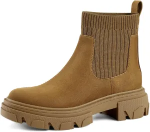 PIZZ ANNU Women's ClEARY Fashion Chelsea Boots Platform Lug Sole Combat Casual Elastic Chunky Heel Ankle Booties Shoes