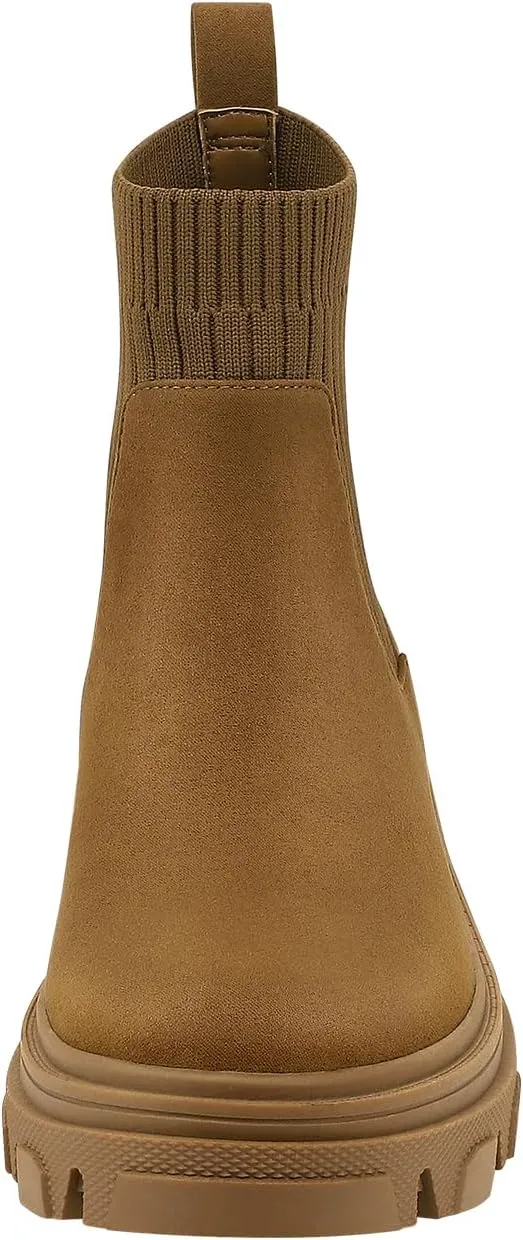 PIZZ ANNU Women's ClEARY Fashion Chelsea Boots Platform Lug Sole Combat Casual Elastic Chunky Heel Ankle Booties Shoes