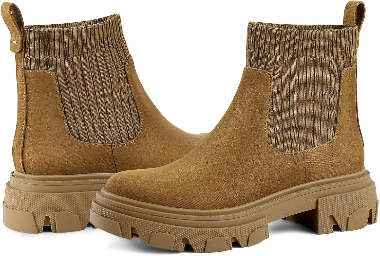 PIZZ ANNU Women's ClEARY Fashion Chelsea Boots Platform Lug Sole Combat Casual Elastic Chunky Heel Ankle Booties Shoes