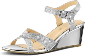 PIZZ ANNU Women's Wendy Low Wedge Sandals Ankle Strap Espadrille Open Toe Casual Summer Women Wedge Heels Shoes