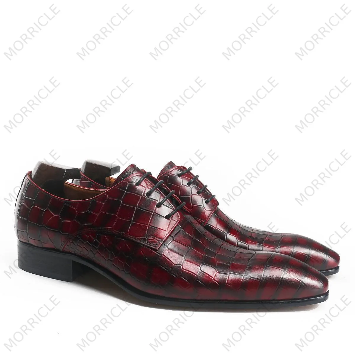 Plaid Crocodile Print Pointed Toe Derby Shoes