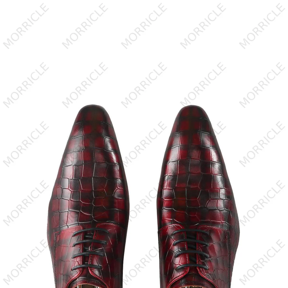 Plaid Crocodile Print Pointed Toe Derby Shoes