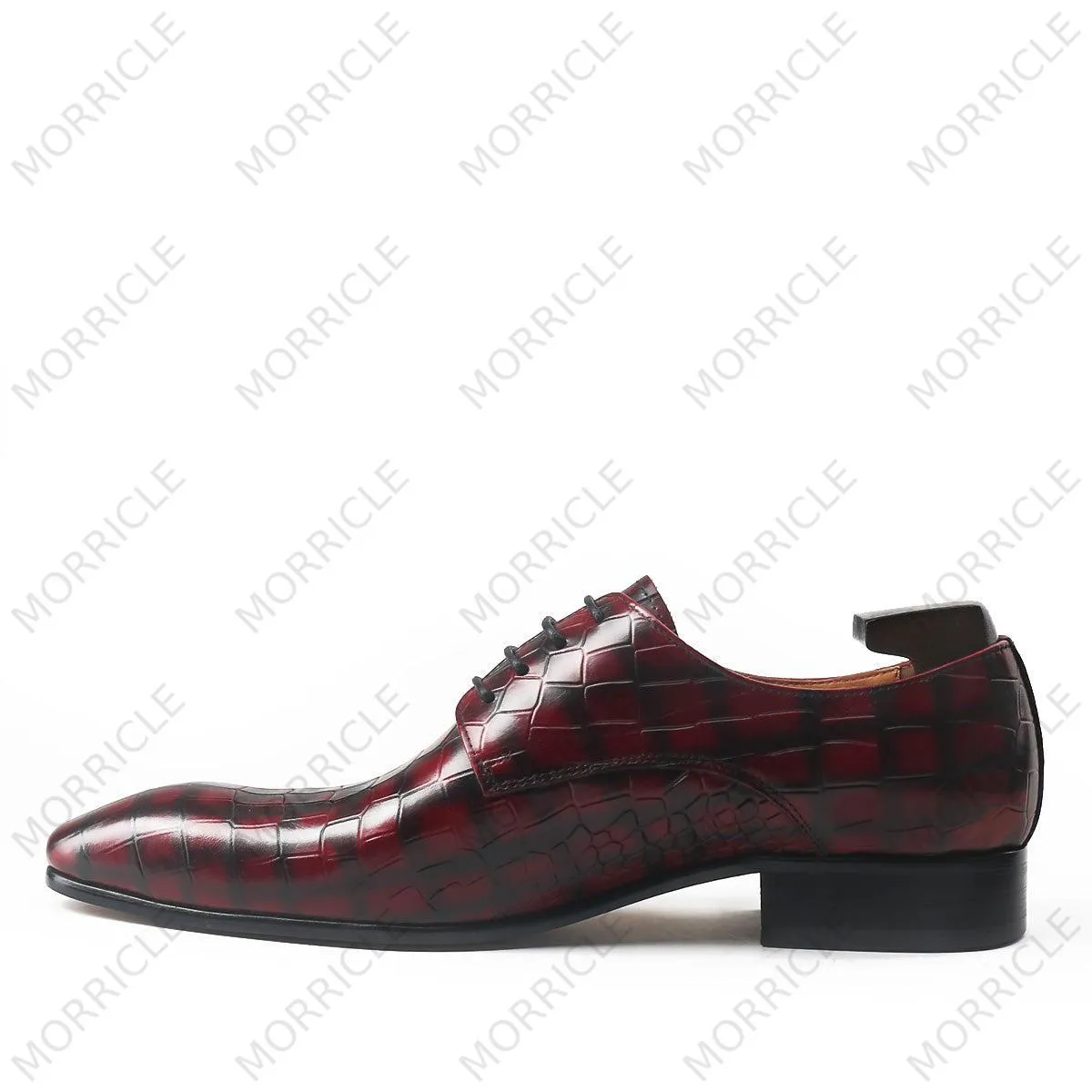 Plaid Crocodile Print Pointed Toe Derby Shoes