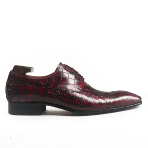 Plaid Crocodile Print Pointed Toe Derby Shoes