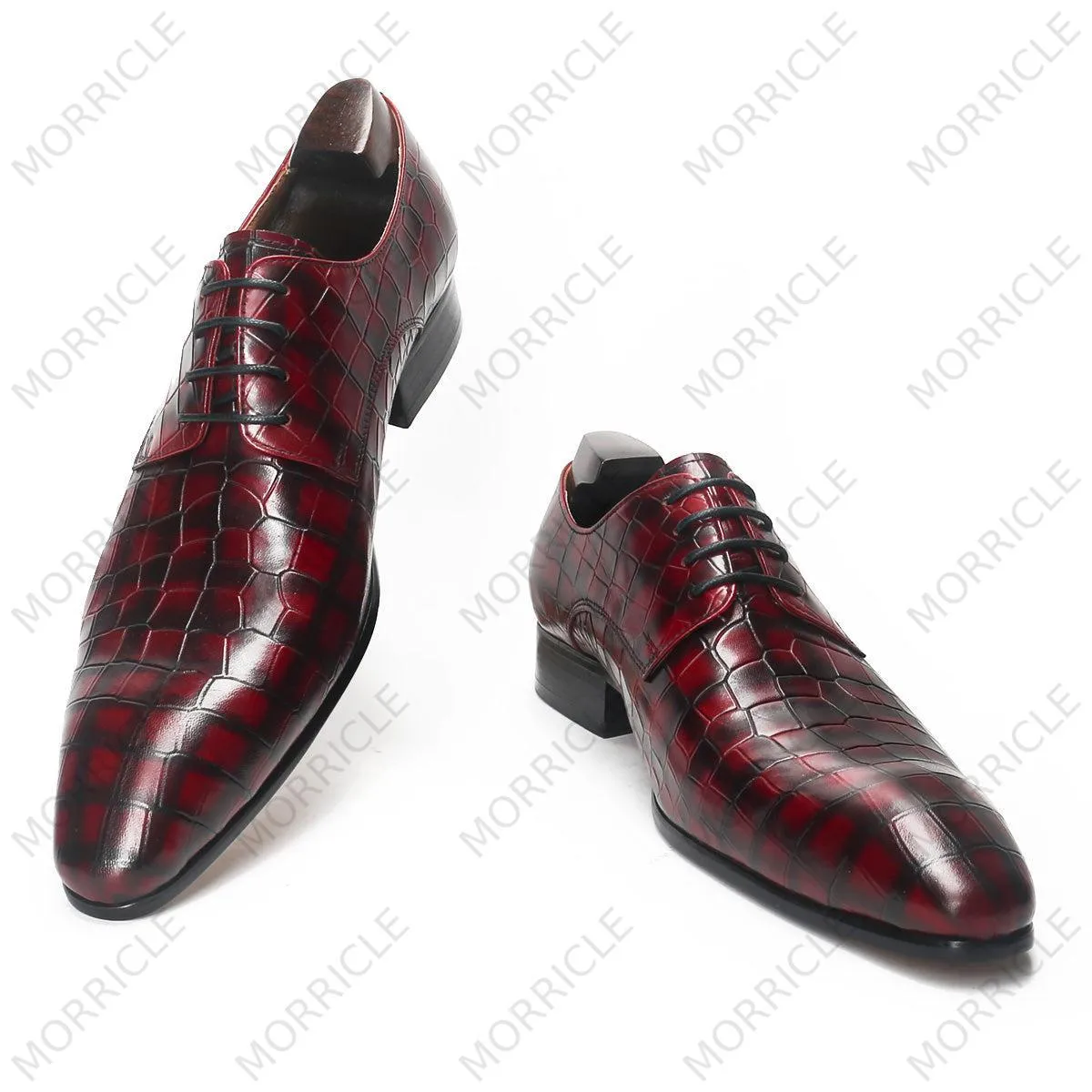 Plaid Crocodile Print Pointed Toe Derby Shoes