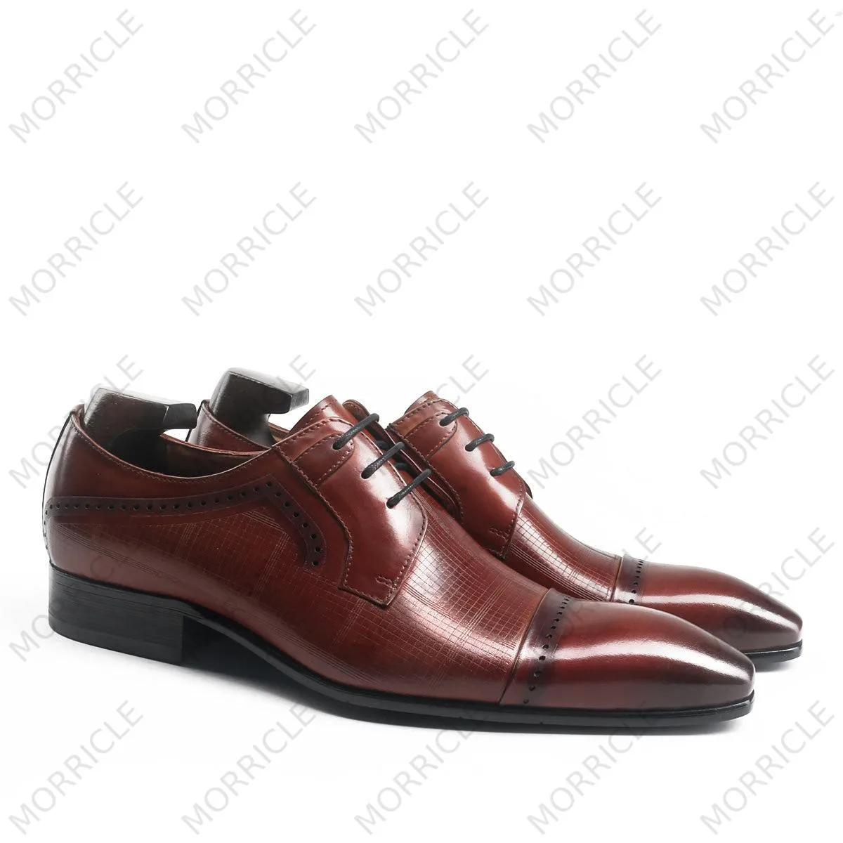 Plaid Print Cap Toe Derby Shoes