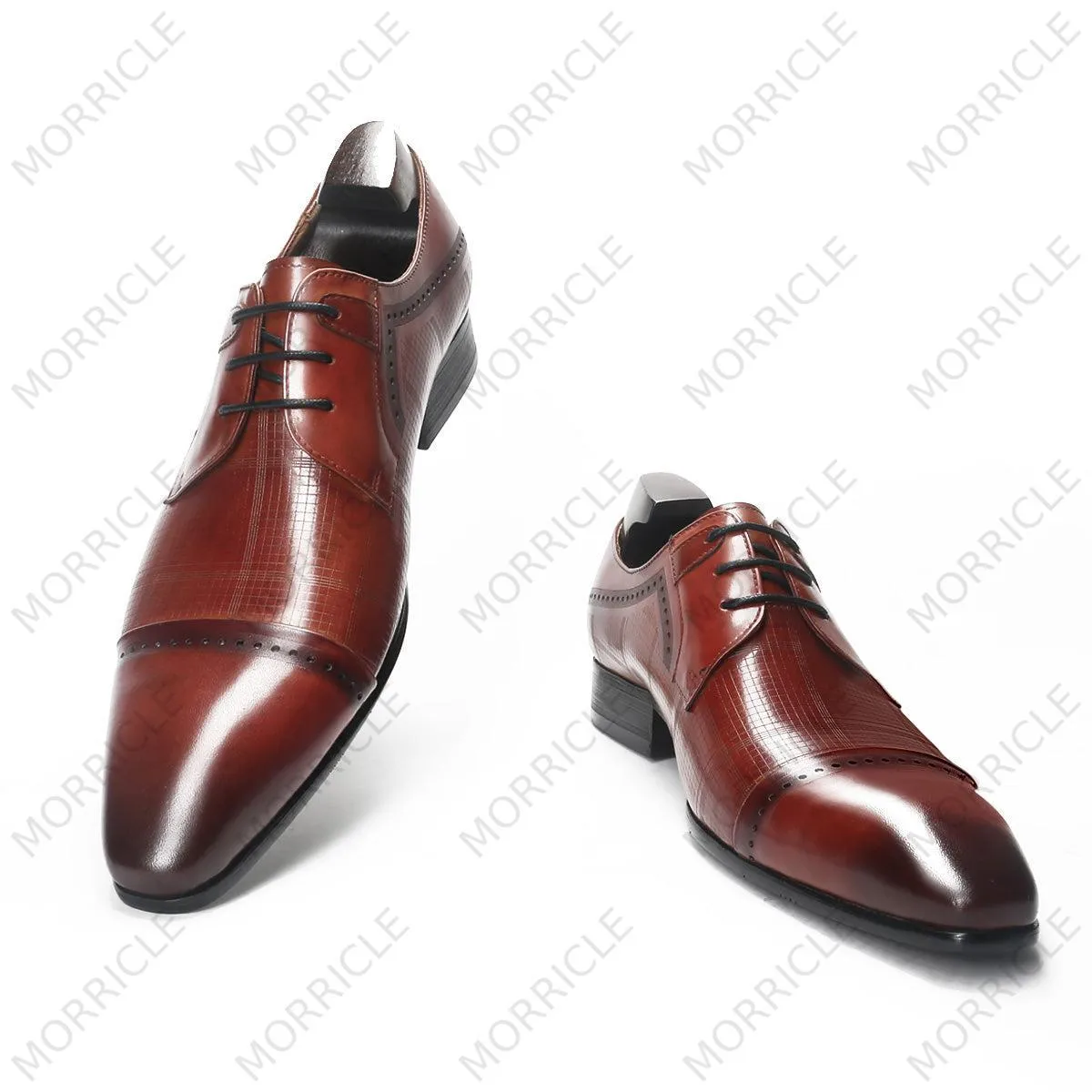 Plaid Print Cap Toe Derby Shoes