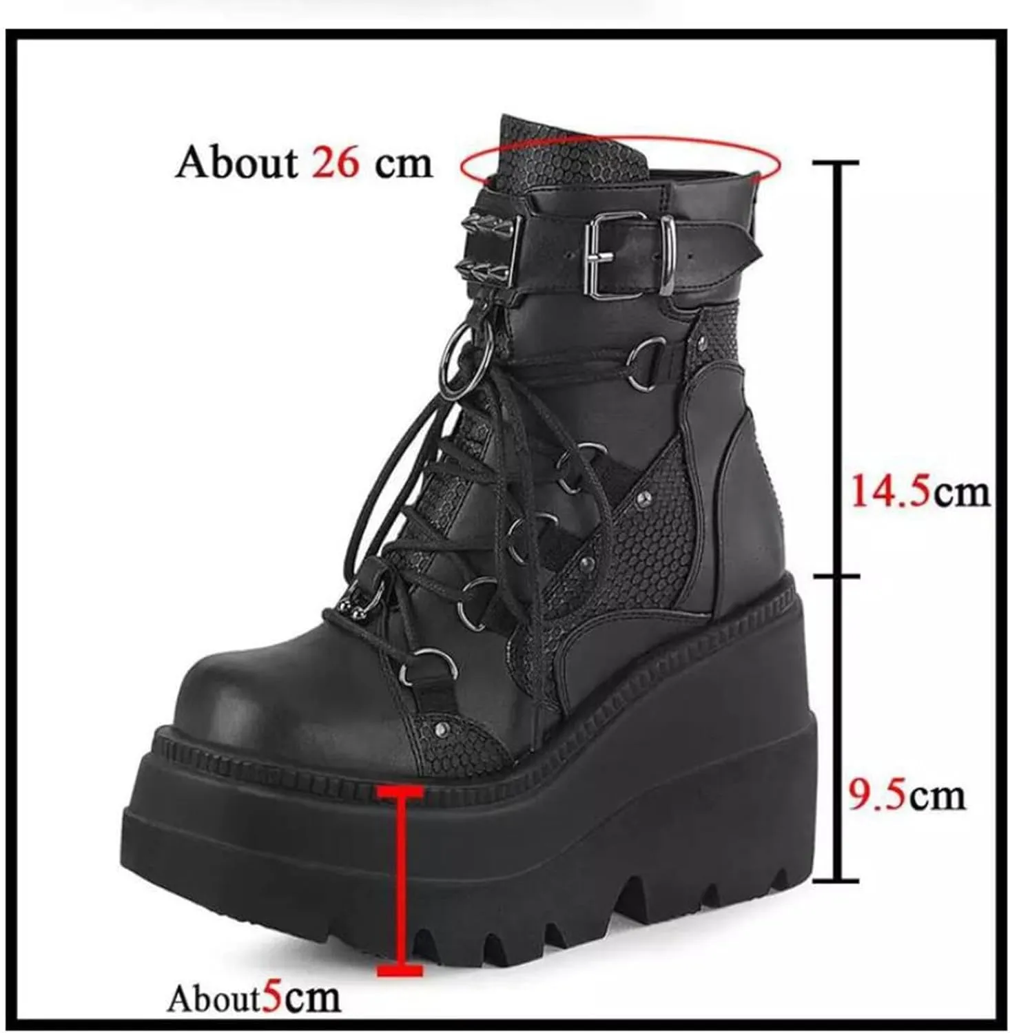 Platform Ankle Boots for Women, Lace Up Ankle Studded Buckle Goth Stacked Wedge Combat Ankle Boots Women Motorcycle Wedges