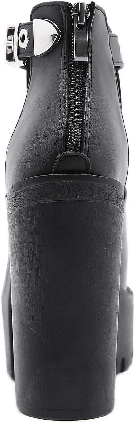 Platform Combat Boots Womens Goth High Block Heels Ankle Buckle with Zipper Rubber Sole Fall Shoes