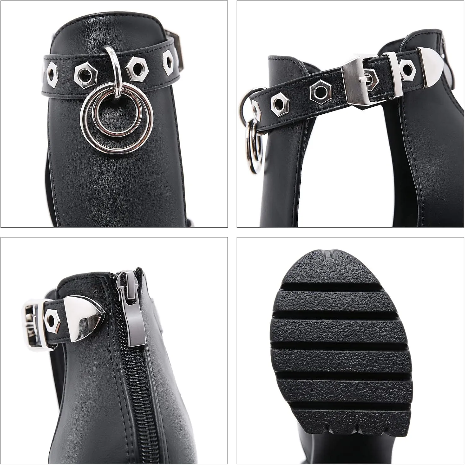 Platform Combat Boots Womens Goth High Block Heels Ankle Buckle with Zipper Rubber Sole Fall Shoes