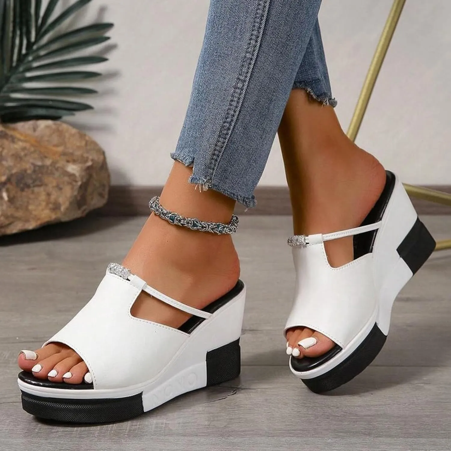 Platform Sandals Women Open Toe Color Block Comfort Wedge Sandals Summer Trendy Thick Sole Platform Shoes