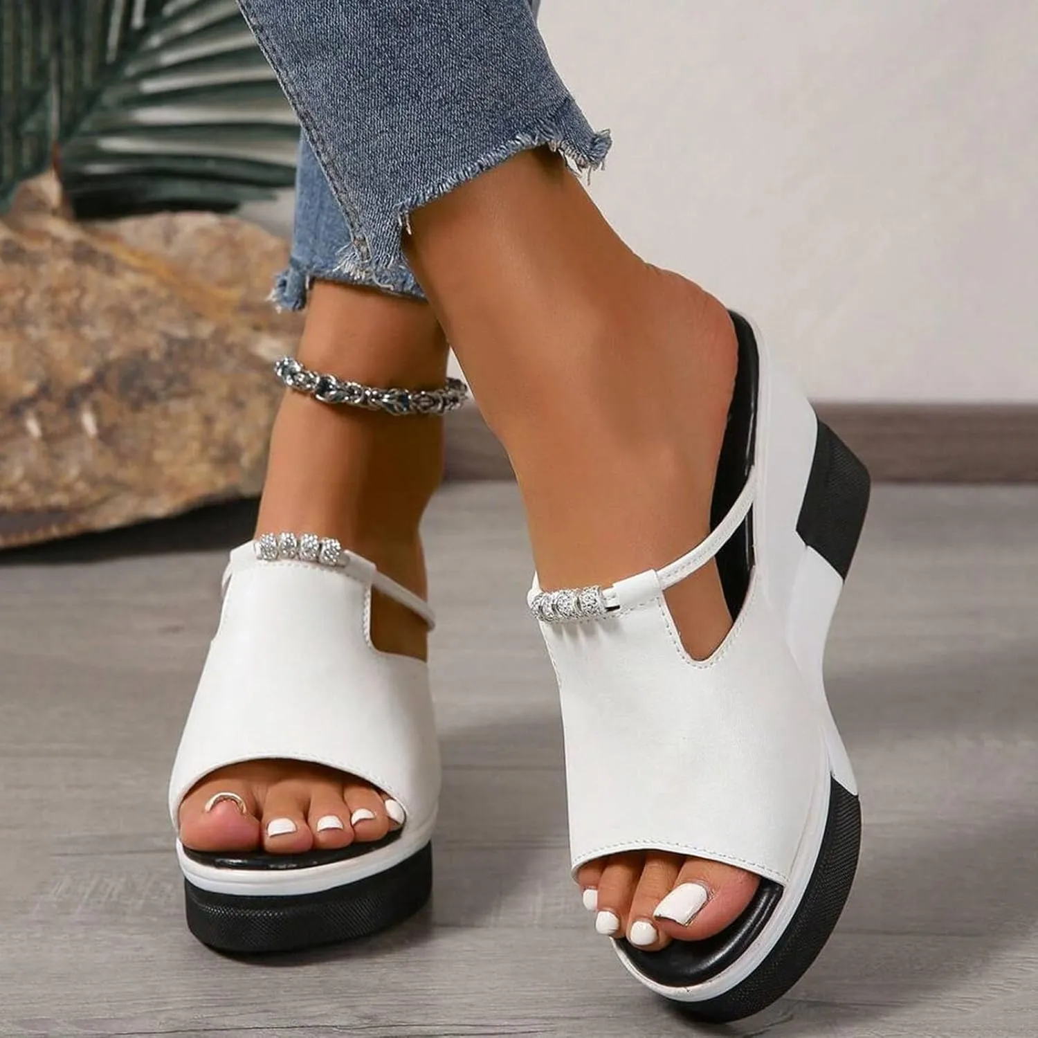 Platform Sandals Women Open Toe Color Block Comfort Wedge Sandals Summer Trendy Thick Sole Platform Shoes