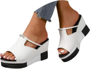 Platform Sandals Women Open Toe Color Block Comfort Wedge Sandals Summer Trendy Thick Sole Platform Shoes