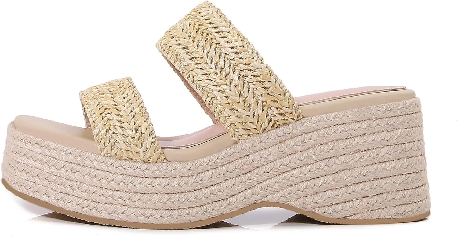 Platform Slip on Espadrille Sandals for Women Clear Strap Stylish Wedges Slides Sandals Dressy Platform Open Toe Beach Sandals