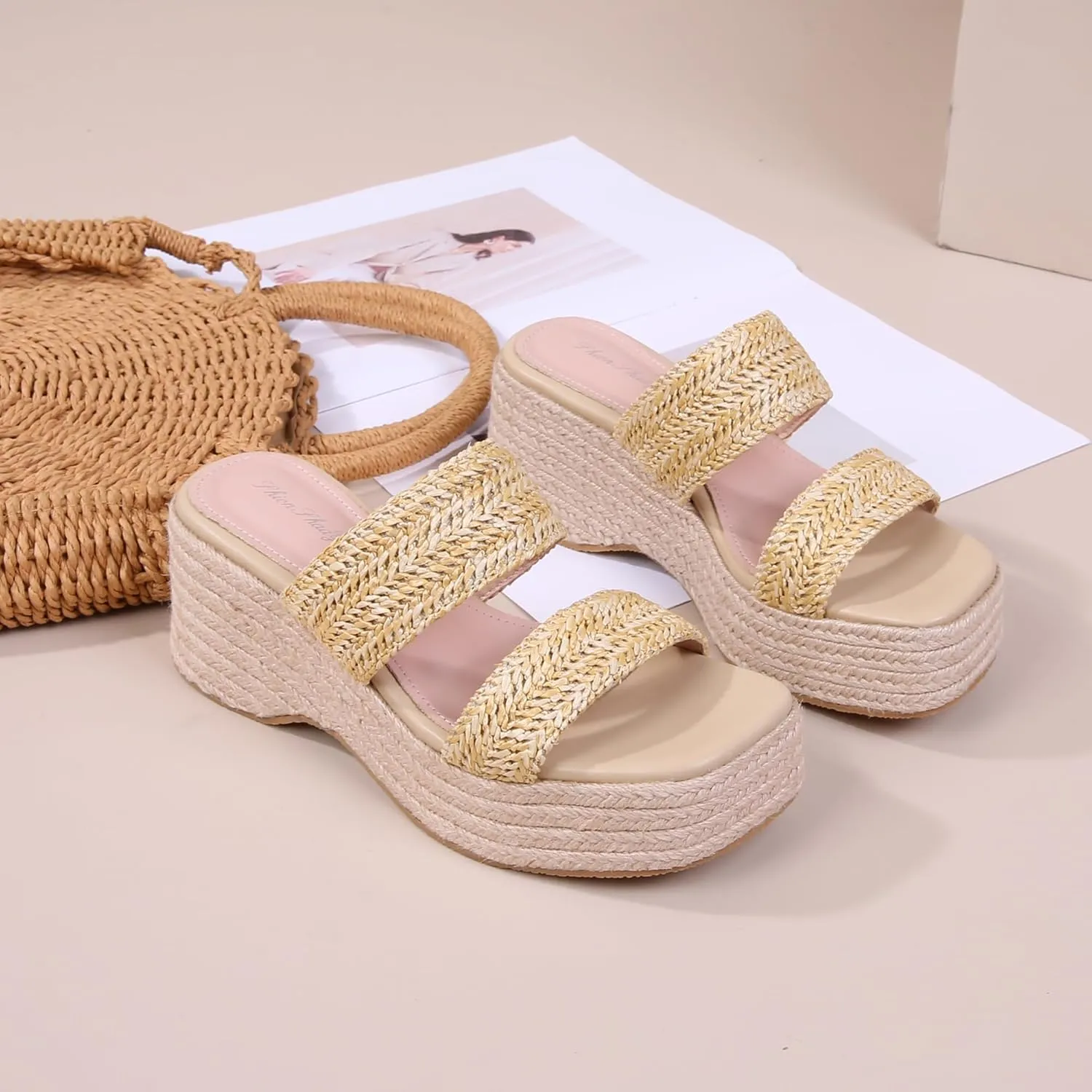 Platform Slip on Espadrille Sandals for Women Clear Strap Stylish Wedges Slides Sandals Dressy Platform Open Toe Beach Sandals
