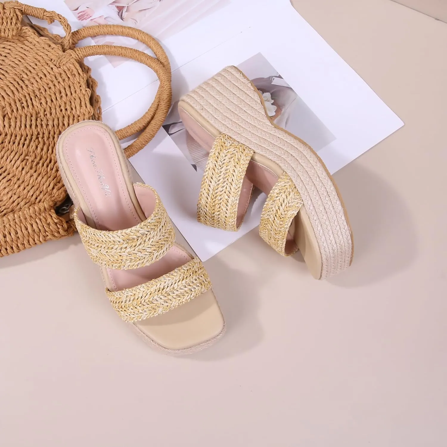 Platform Slip on Espadrille Sandals for Women Clear Strap Stylish Wedges Slides Sandals Dressy Platform Open Toe Beach Sandals