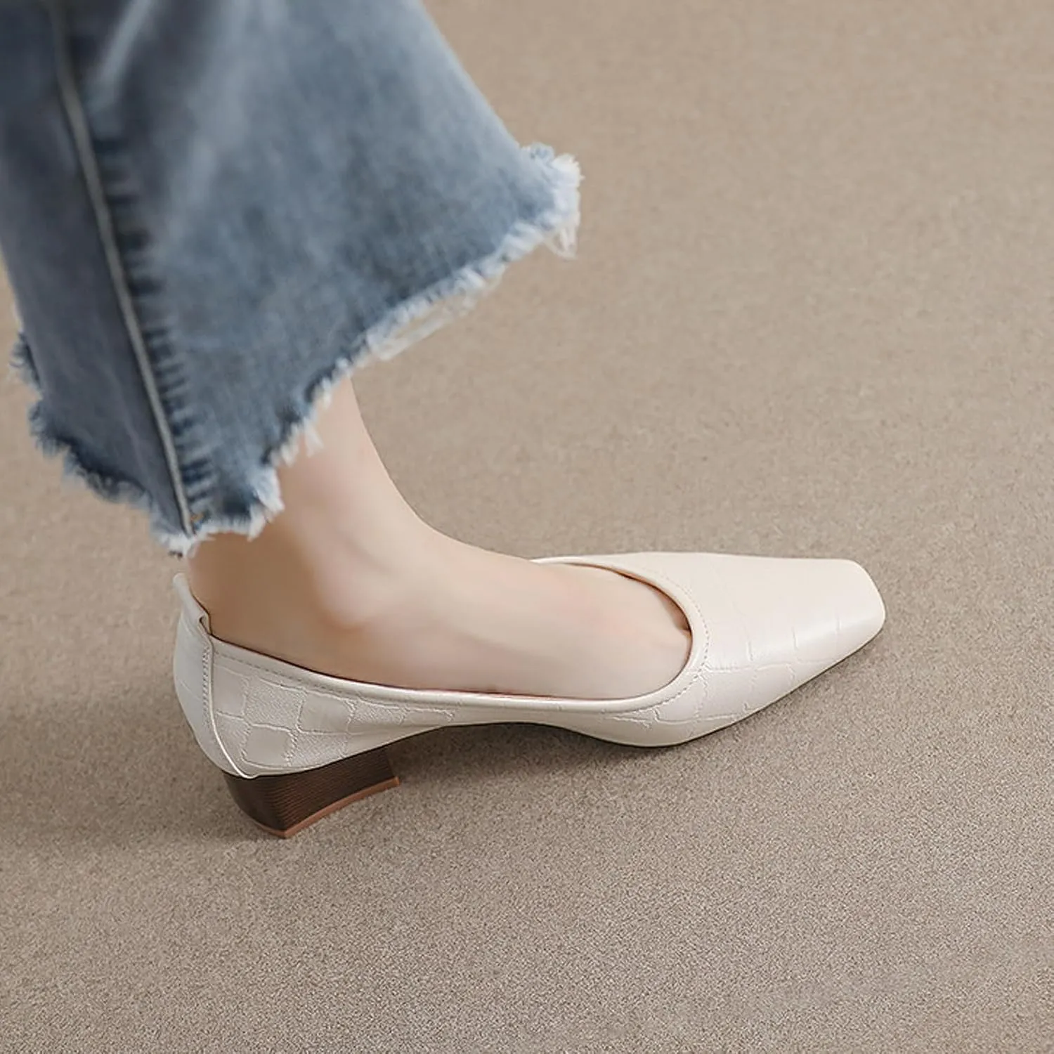 Pointed Toe Women’s Slip-On Shoes Thick Heels Soft Sole Leather Shallow Opening Pumps Dress Practical Clubbing Work Office Party Wedding Courts Comfort